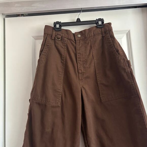 Suk Workwear Women’s Pants Umber Brown Sz 10 Raw Hem Wide Leg Construction - Picture 2 of 16
